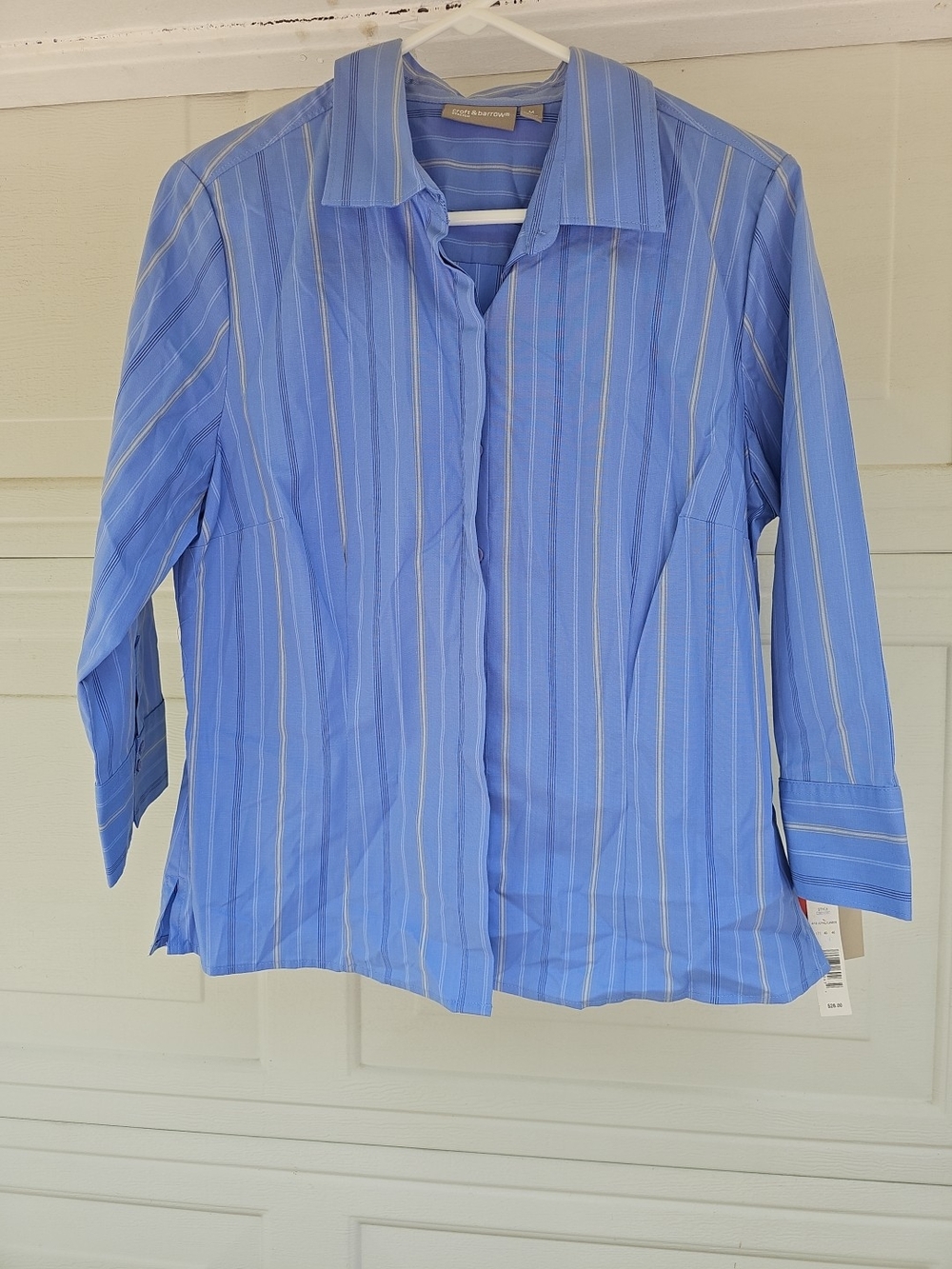 Croft & Barrow Top Womens S Blue Striped Button Up 3/4 Sleeve Stretch Blouse